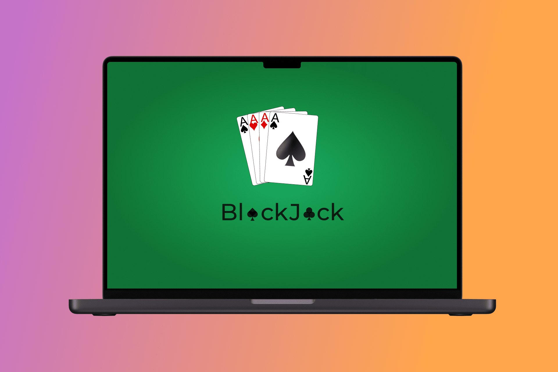 Macbook render with blackjack game cover on it.